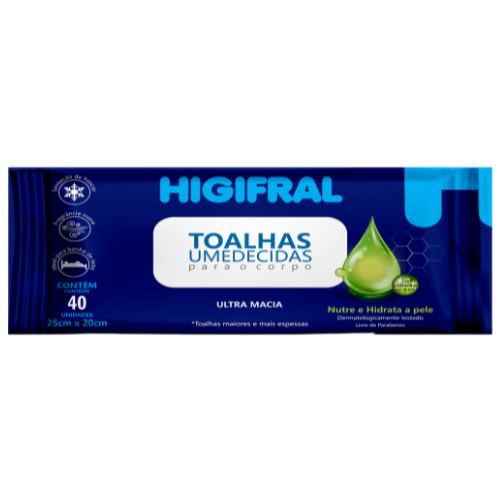 Higifral Toalhas Umedecidas para o corpo, 40 unidades